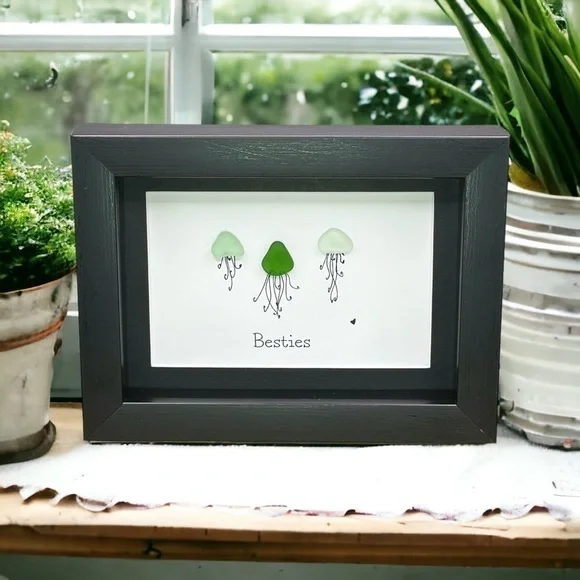 Sea Glass Art Sister Best Friend Present| Friendship Seaglass Jellyfish Gift - Picture 2 of 9